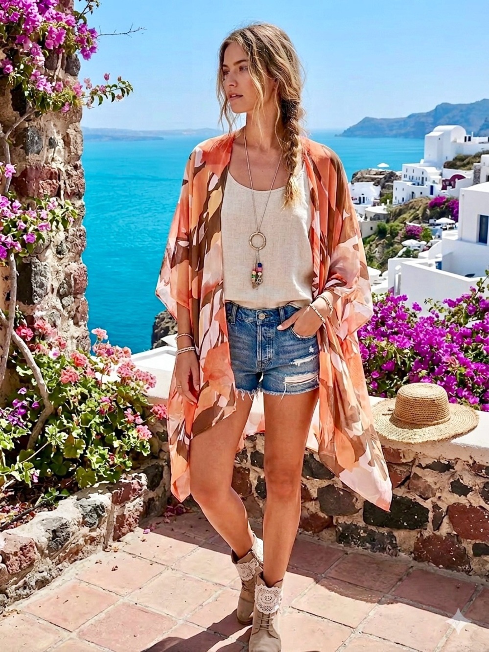 Botanical floral semi Sheer Floral Kimono Cover-Up w resort vacay beach vibe